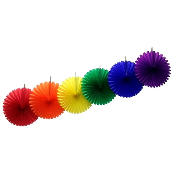 Devra Party Rainbow Themed 13 Inch Tissue Paper Fan Decorations, Set of 6