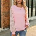 thumbnail image 4 of Tuphregyow Women's Tops Hollow Out Lantern Long Sleeve Tops Print Trendy Classic New Style Loose Round Neck Tunic Vacation Office Work Blouse Pink XL, 4 of 8