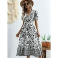 thumbnail image 4 of Women'S 2025 Summer Puff Sleeves Boho Floral Print Casual Flowy Long Maxi Dress Black XXL, 4 of 5