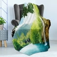 thumbnail image 4 of Waterfall Soft Flannel Fleece Blanket, Croatian Lake Landscape in Forest with Mountain View Background Work of Art, Cozy Plush for Indoor and Outdoor Use, 60" x 80", Green and Blue, by Ambesonne, 4 of 5
