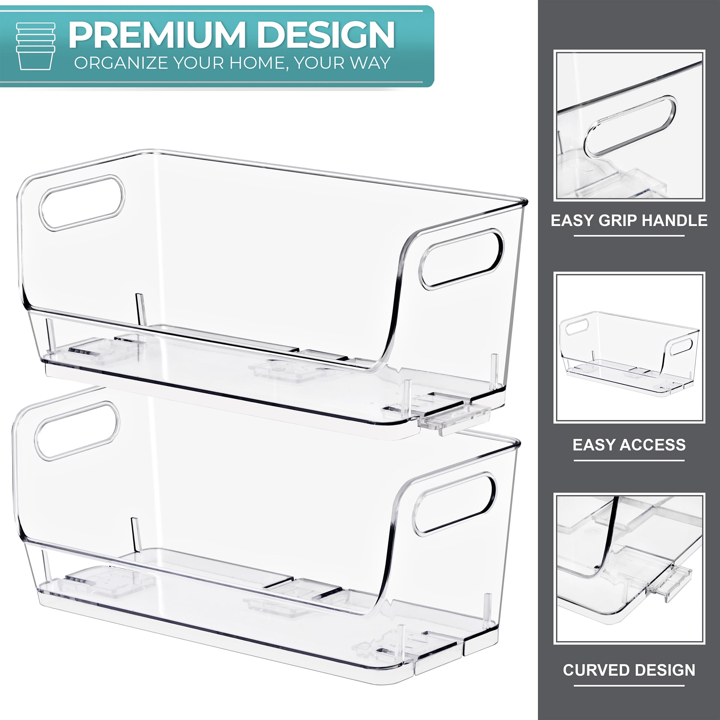 Sorbus Small Acrylic Storage Bins, Clear Stackable Narrow Pantry Organizer Bins, 8 Pack