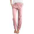 thumbnail image 2 of AKEGAMN Solid Color Cotton Linen Loose Casual Wide Leg Long Pants, Pink S-3XL, 2 of 9