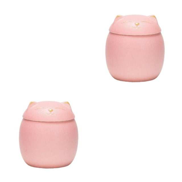 Baohd Large Capacity Ceramic Canisters Cute For Wide Application Sturdy And Durable Ceramics Cat Form Ceramic Tea Jars pink 150ml 2Set