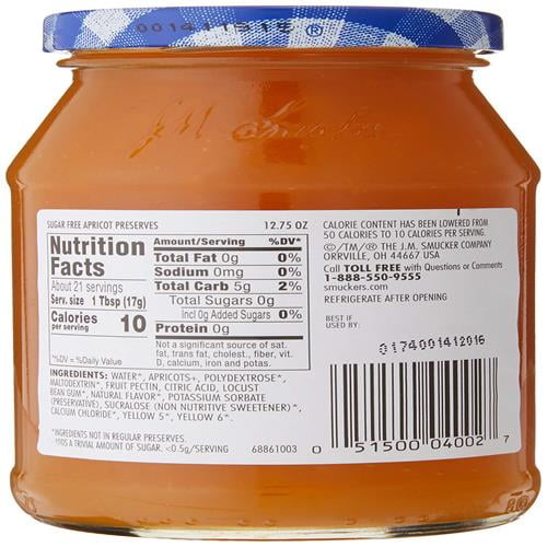 Smuckers Sugar Free Apricot Preserves, 12.75 Ounces - Pack of 2