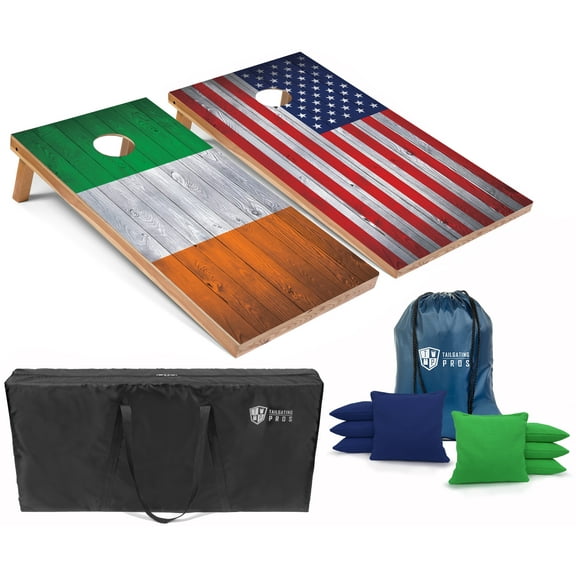 Tailgating Pros Regulation Cornhole Boards Flag Set - Includes 8 Bean Bags, Carrying Cases, and 4'x2' Corn Hole Toss Game - Optional LED Lights