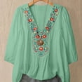 thumbnail image 6 of Embroidered Tops for Women 3/4 Sleeve Boho Cotton Linen Shirts Plus Size Peasant Gauze Blouses Casual Bohemian Shirts (M,Light Green), 6 of 8