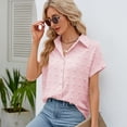 thumbnail image 6 of Short Sleeve V Neck Summer Blouse Collared Button Down 3D Dots Shirt for Women, 6 of 16
