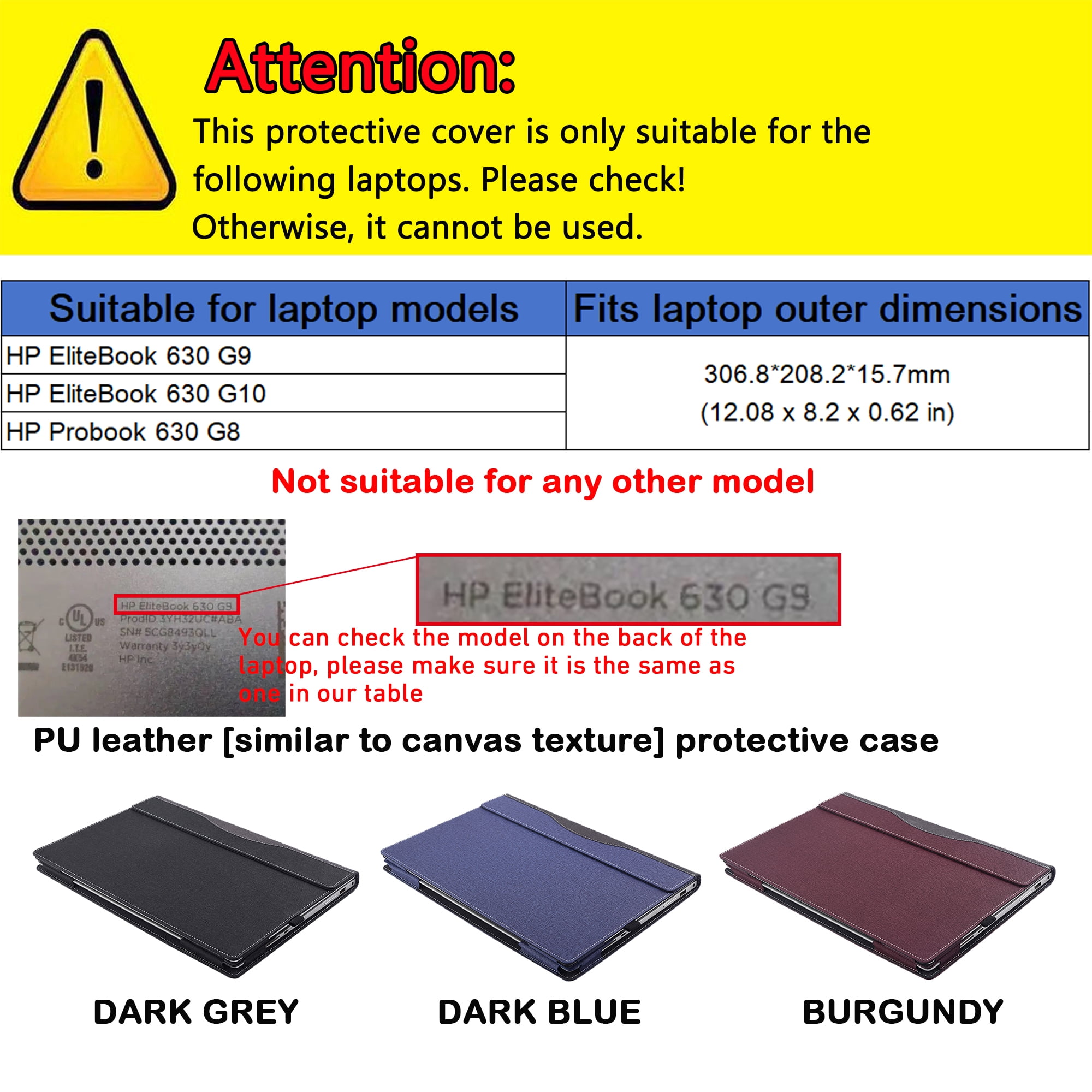 Laptop Case Cover for 13.3 inch HP EliteBook 630 G9 G10 & for HP Probook 630 G8 Notebook PC Sleeve,Detachable PU leather Protective Bag Accessory