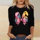 thumbnail image 2 of Camisetas Casuales de las Mujeres Impresas 3/4 Manga Cuello Redondo Blusa, Moda Ligera Superior para el Hogar Y el Uso Diario, Cómoda Imitación de la Tela Del Estante, 2 of 5