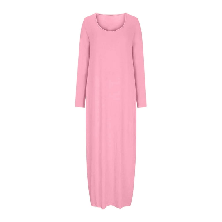 Efsteb Fall Dresses for Women Round Neck Long Dress Spring Fashion Casual  Long Sleeve Loose Plain Maxi Dresses (Pink,S) - Walmart.com