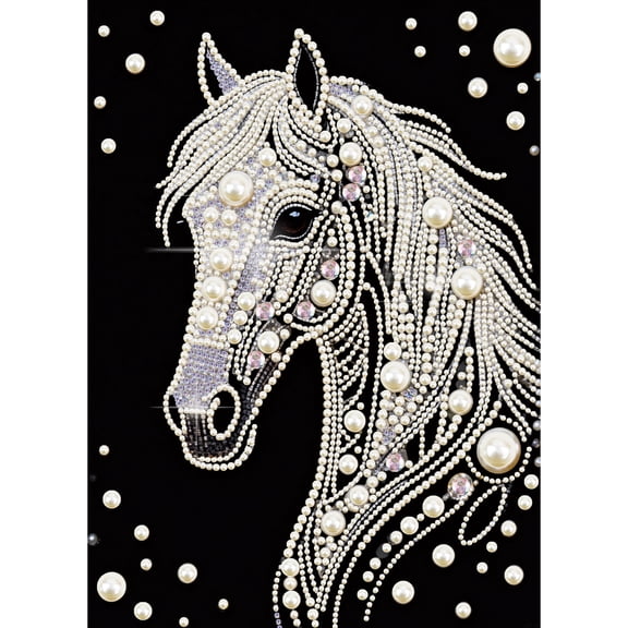 5D DIY Pearl Diamond Painting Kit, White Horse Round Pearl Diamond Art Set Sparkling creative craftwork, ideal for home décor and gift selection 15.7 x 11.8 in