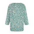 thumbnail image 3 of WTOBBY Women's Vintage Floral Print V-Neck Tunic 3/4 Sleeve Loose Fit Blouse Casual Comfort Top with Breathable Cotton Material,Mint Green M, 3 of 4