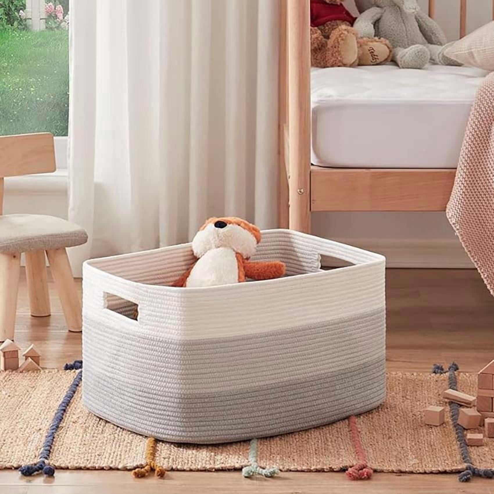 75L Large Blanket Basket（25"x16"）,Large Blanket Basket for Organizing, Dog Toy Bin,baby laundry basket,Cotton Rope Blanket Basket for Living Room, Laundry, Nursery, Pillows (White and Gray)
