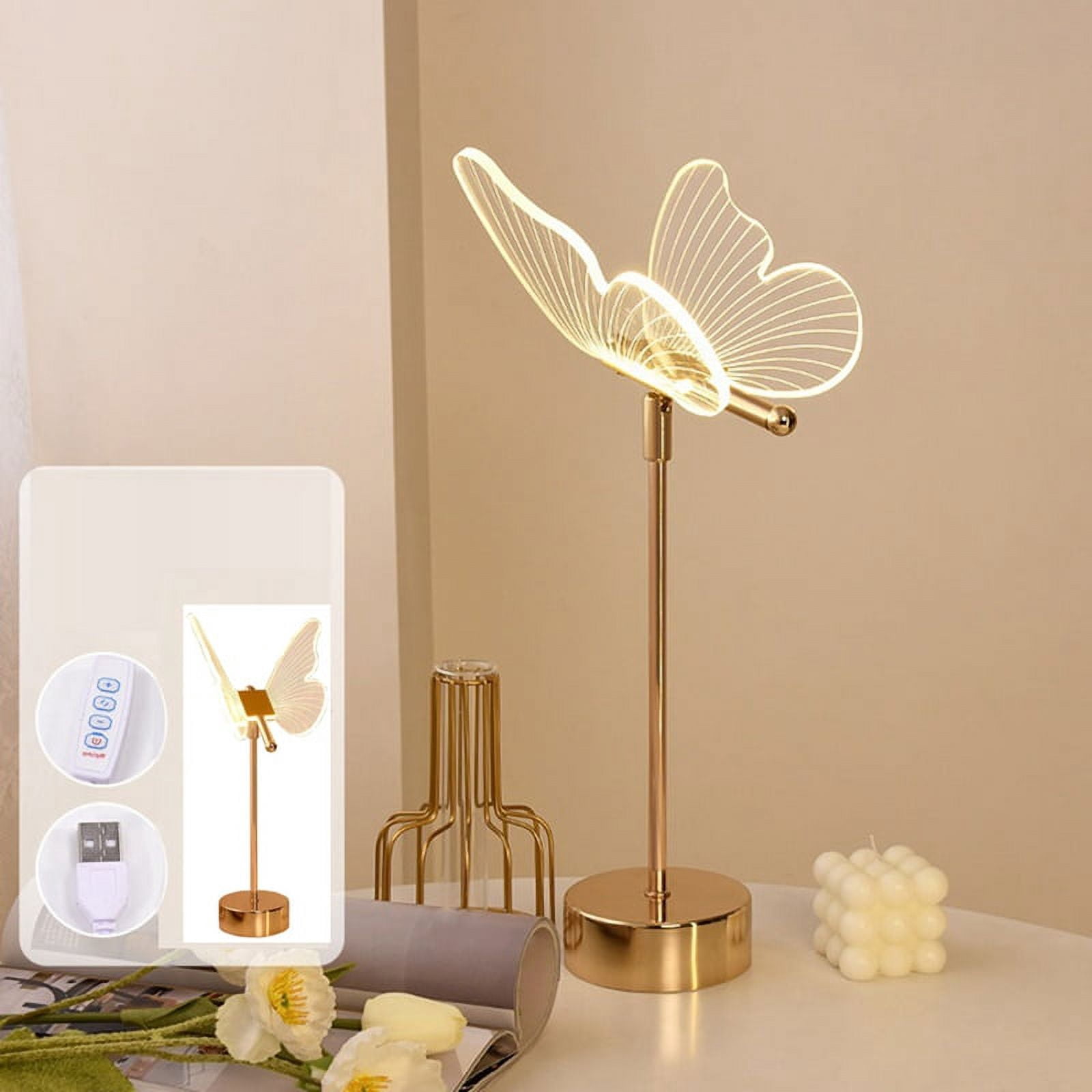 2026New Butterfly Table Lamp USB Rechargeable, Nordic Style Night Light for Bedroom Living Room Desk Decor