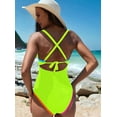 thumbnail image 2 of Women's Swimsuit Tummy Control Deep V Neck Neon Colorblock Swimwear Lemon Yellow S, 2 of 6