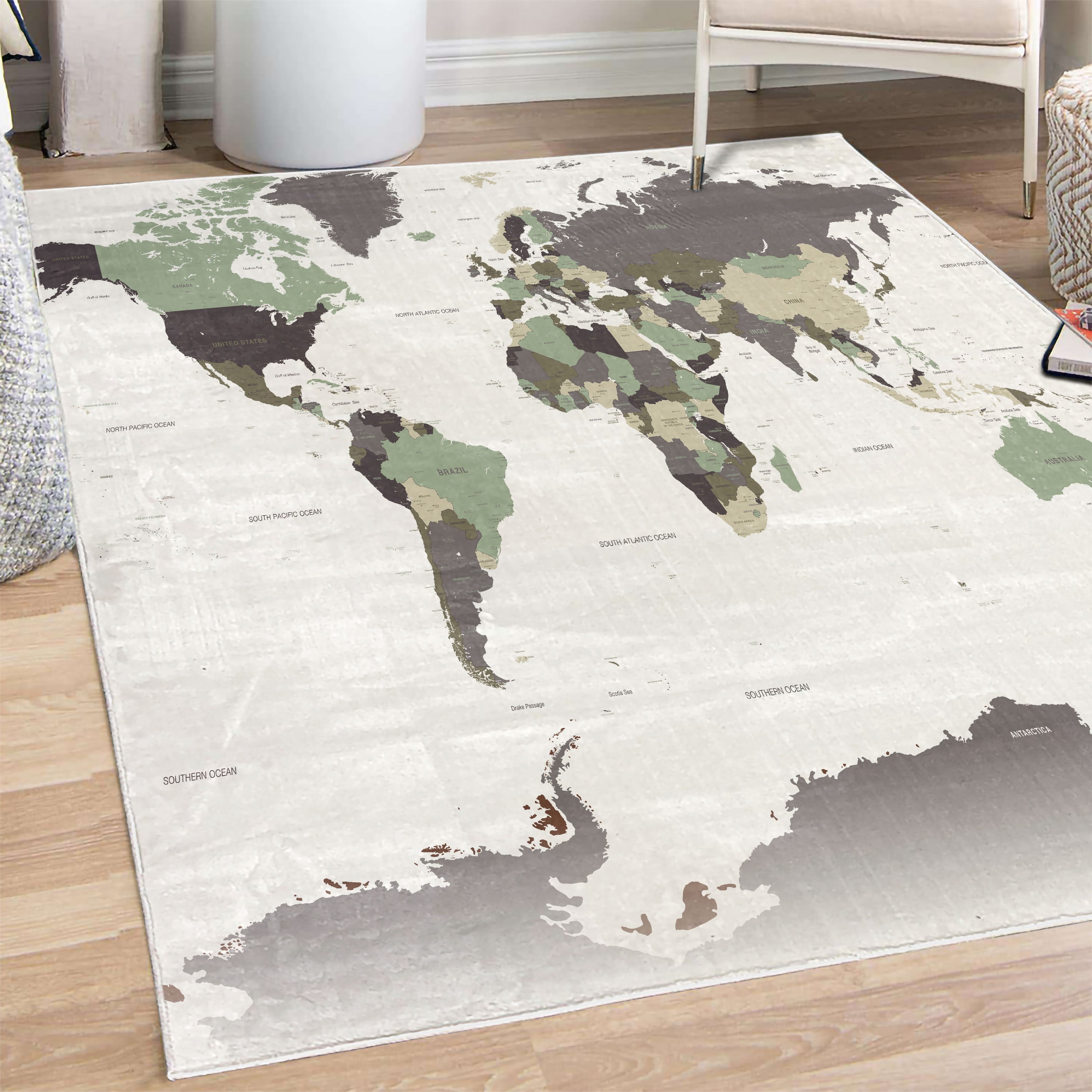 Earth Decorative Rug, Detailed World Map with All Countries Major ...