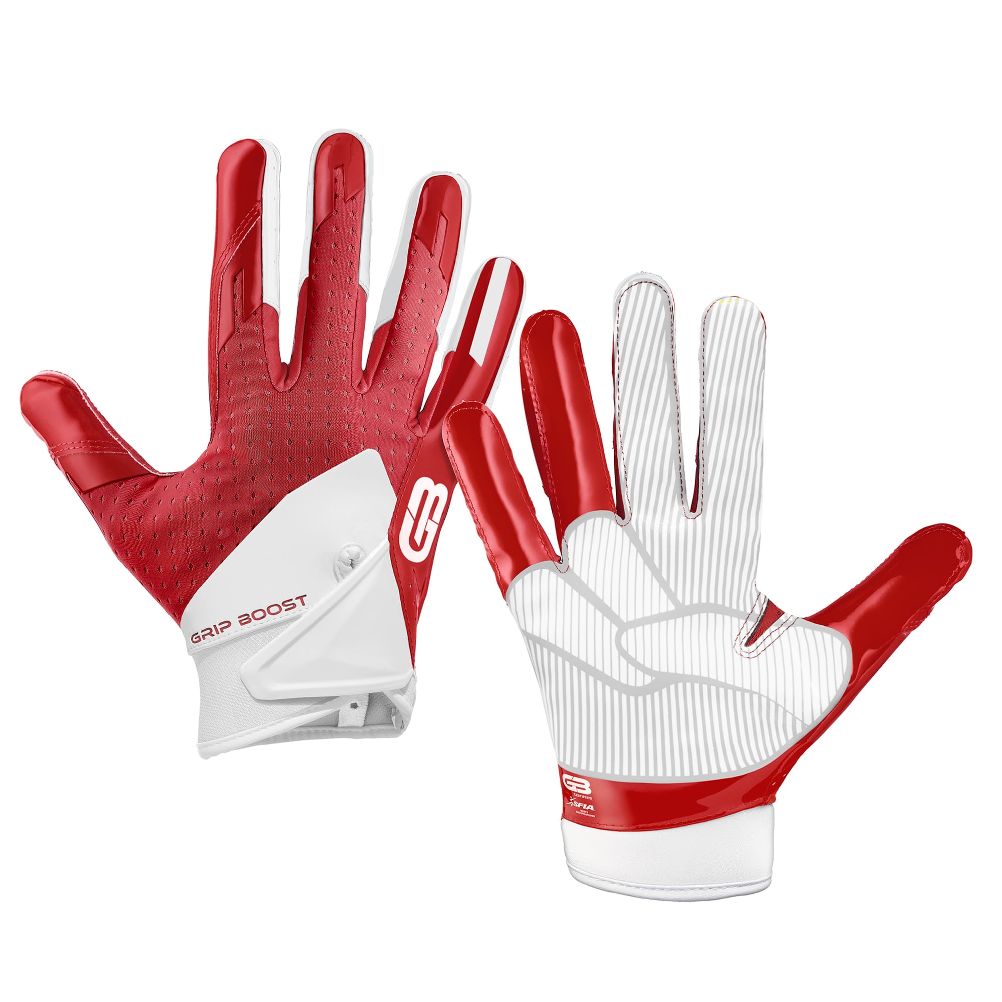 Grip Boost Peace, Shaka, and Hook 'Em Football Gloves Pro Elite Adult Sizes (Crimson, Medium