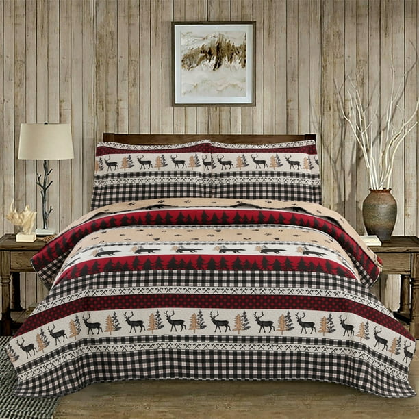 Green Essen Rustic Quilt Sets Queen/Full Size Reversible Lodge Bedding
