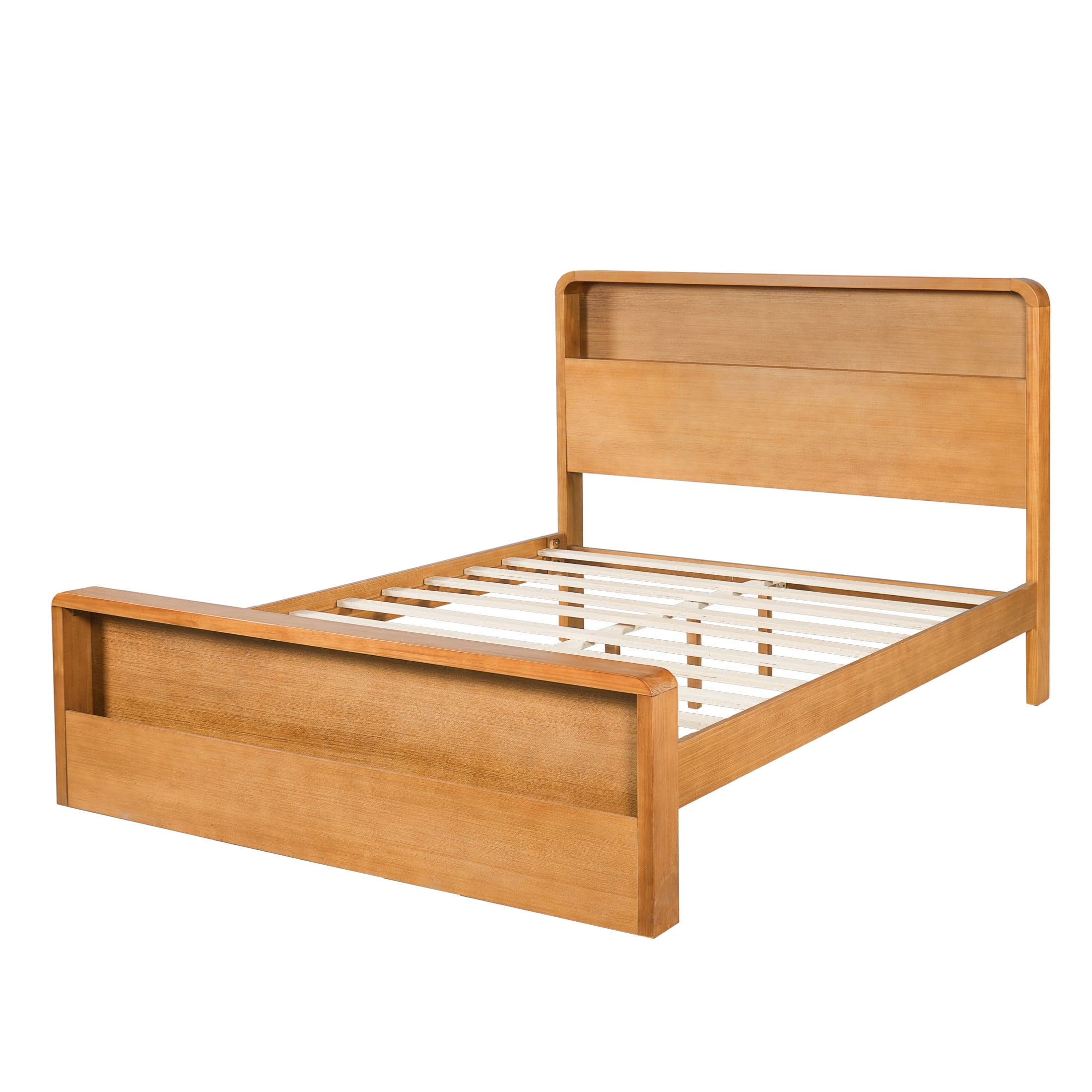 Christopher Knight Home Queen Solid Wood Bed Frame with Open Storage Headboard & Footboard, Light Brown