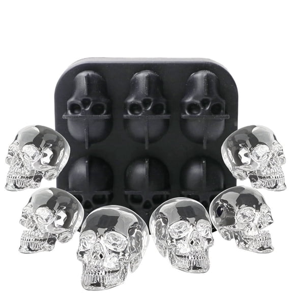 SUSWIM Skull Ice Mold Silicone - Set of 6 3D Ice Cube Molds, 4.72x4.53 Inch Flexible Silicone Freezer Tray, Whiskey Cubes Mold Skull for Party Cocktails Champagne and Drinks,Easy Release Design
