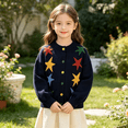 thumbnail image 6 of Girls Colorful Star Knit Cardigan Kids Long Sleeve Neck Button down Sweater Jacket Casual Loose Cheer Jacket School Sweater, 6 of 6