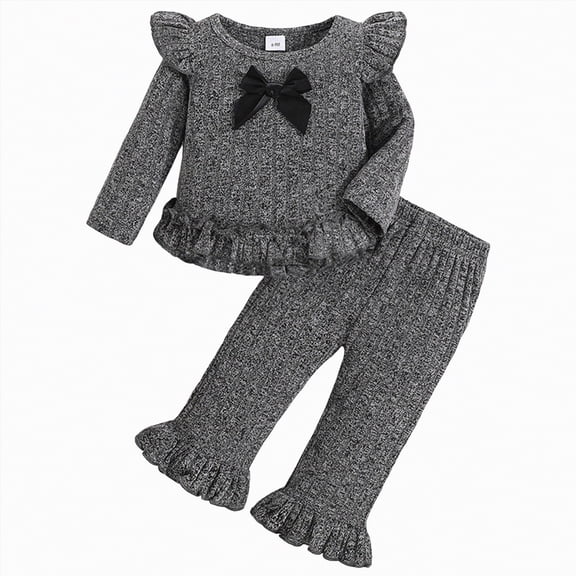 mgoYE 6-9 Month Girl Clothes Preemie Newborn Baby Girl Clothes Infant Romper Fall Winter Outfits Gifts for Girls Cute Bell Bottoms Pant Sets(Grey,6-9 Months)