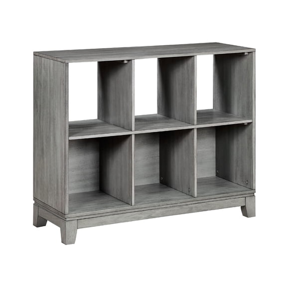 Thiem Cubby Bookcase- 6 Cube Style Shelves- Rustic Gray Veneer 40 Inch