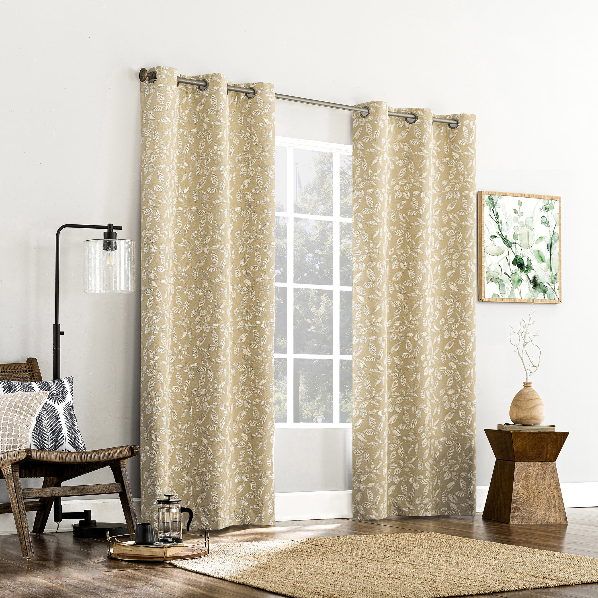Sun Zero Satti Embroidered Leaf 100% Blackout Grommet Curtain Panel, 40"x96", Gold