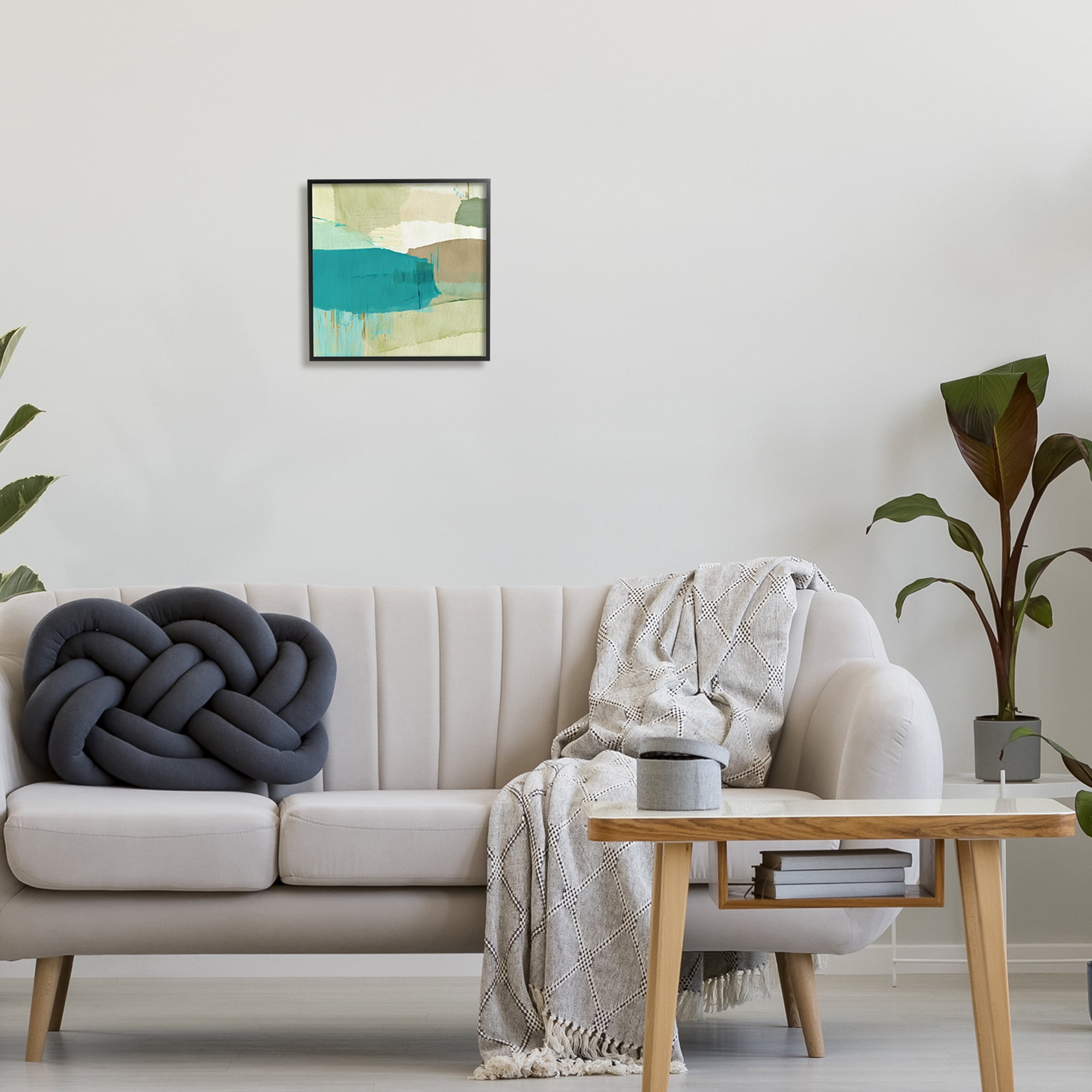 Stupell Industries Green & Blue Abstraction Abstract Painting Black Framed Art Print Wall Art, 12 x 12