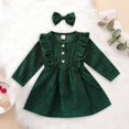 thumbnail image 2 of Sopiago Kids Toddler Baby Girl Corduroy Ruffle Long Sleeve Dress Princess Party Dress Fall Winter Skirt Outfit Green (4-5 Years), 2 of 6