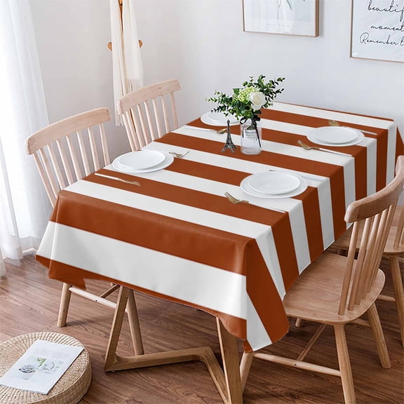 Burnt Orange Stripe Tablecloth Rectangle Table Cloth 60x84 , Waterproof Tablecloth Outdoor Table Cloth, Farmhouse Striped Abstract Art Washable Table Cover for Kitchen Dining Party