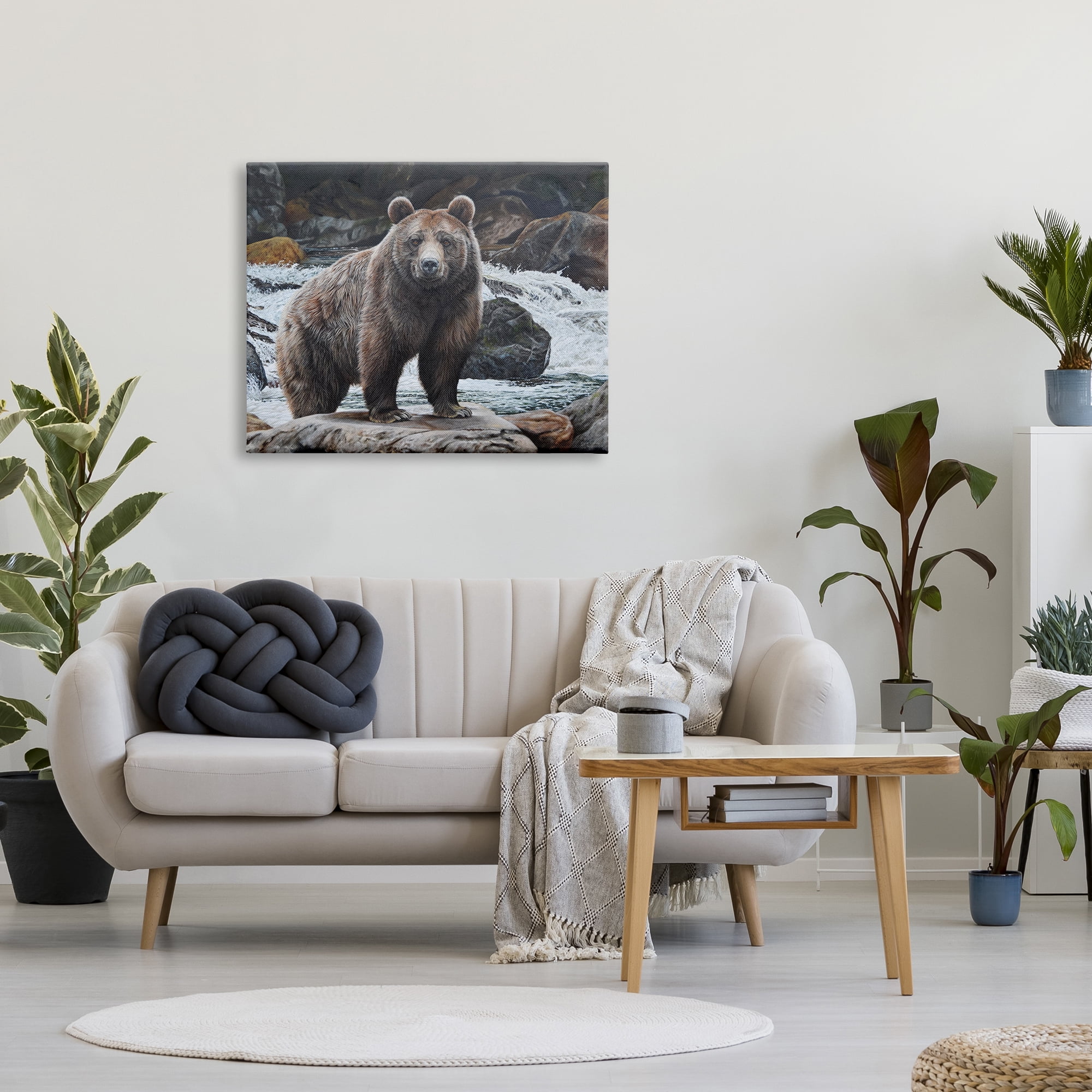 Stupell Industries Grizzly Bear by Waterfall Animals & Insects Painting Gallery Wrapped Canvas Print Wall Art, 40 x 30