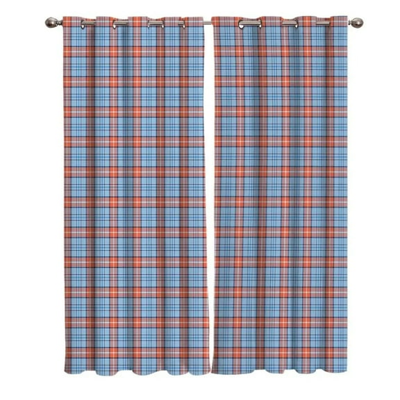 British Style Blue Orange Check Window Curtains Curtains for Living Room Decorative Items Living Roo