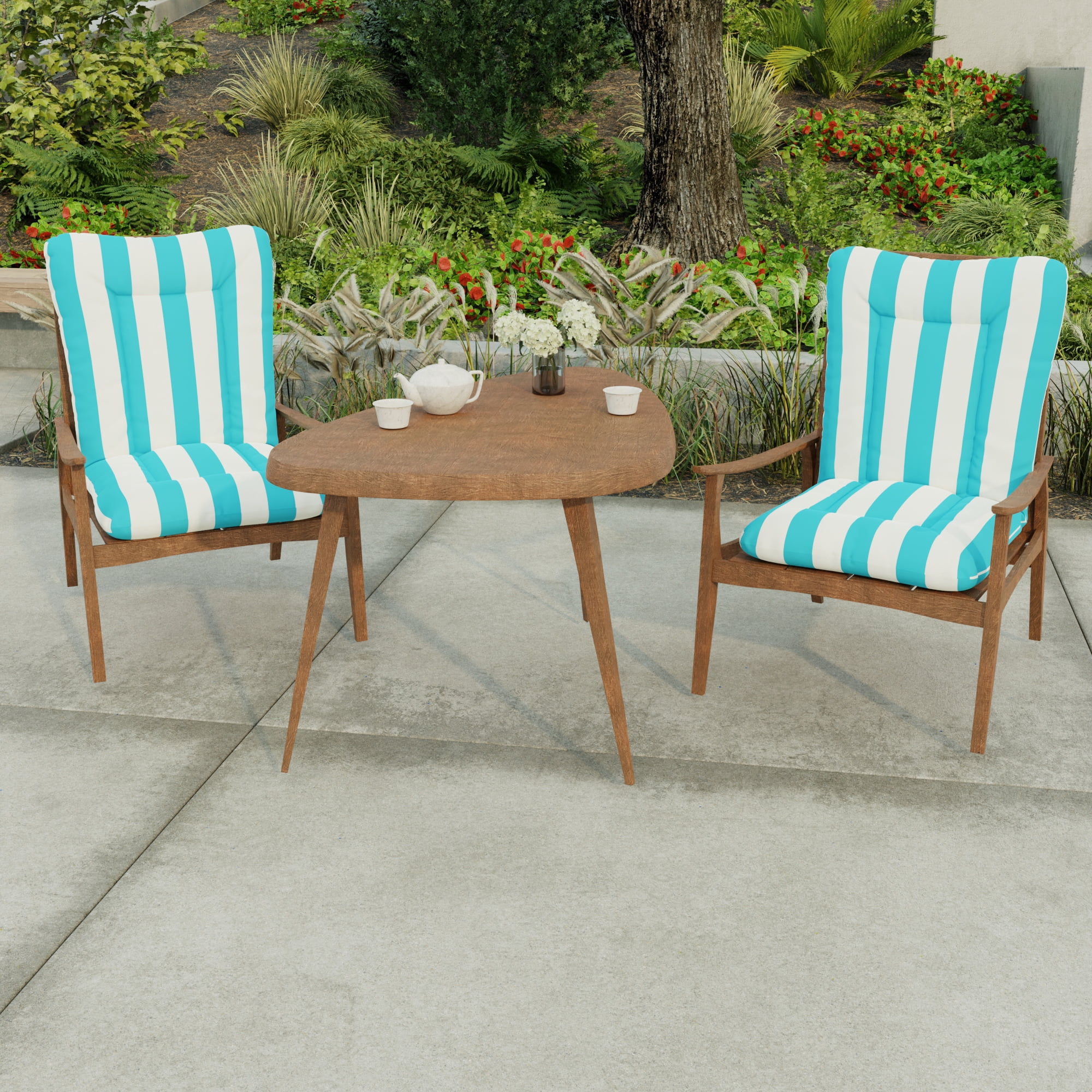 Jordan Manufacturing 38" x 21" Cabana Turquoise Stripe Rectangular Outdoor Wrought Iron Chair Cushion with Ties and Hanger Loop