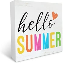 Cskhip Hello Summer Wooden Box Sign Colorful Summer Wood Block Tabletop Sign Decorative Desk Sign Home Shelf Decor 7" x 7"