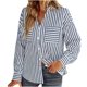 thumbnail image 1 of Camisa suelta con cuello en V y temperamento a rayas de un solo pecho para mujer Pompotops FGAJ16348, 1 of 5