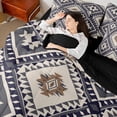 thumbnail image 4 of jejeloiu Bohemian Rhombus Triangle 7-Piece Bedding Comforter Set,Retro Aztec Geometric King Bedding Sets,Deepblue Beige Bed Sheets For Adult,Microfiber Bedroom Decor Reversible, 4 of 8