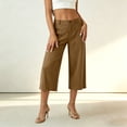 thumbnail image 5 of Women's Cotton Blend High Waisted Wide Leg Capri Pants,Casual Cropped Trousers with Pockets for Summer Wear,Coffee,Women's Capri XL, 5 of 7