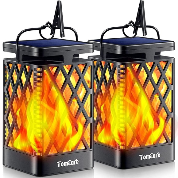 Farol Solar TomCare para Exteriores Impermeable con Efecto Llama Parpadeante, Paquete de 2
