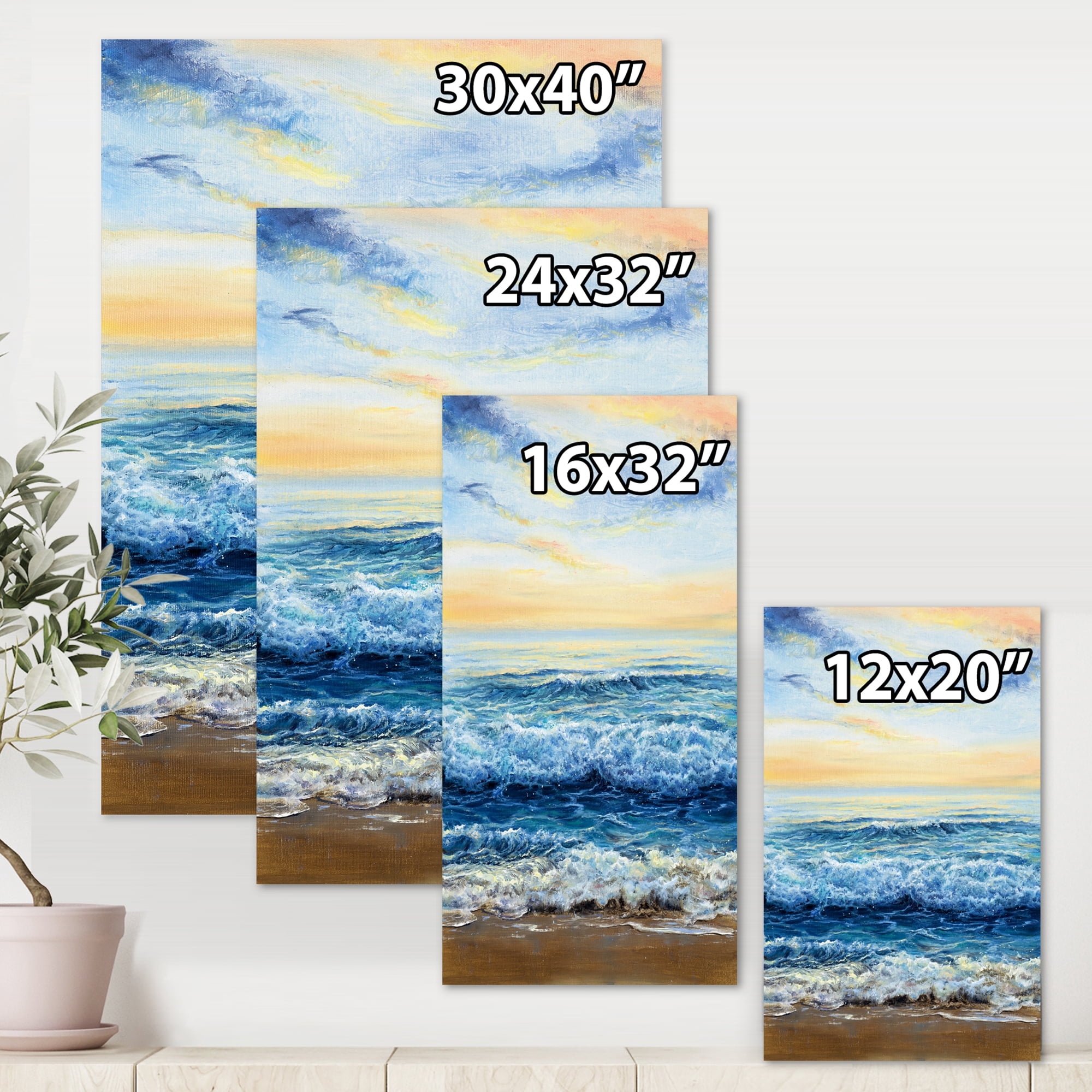 Designart ' Ocean Waves At Sunrise ' Nautical & Coastal Canvas Wall Art Print