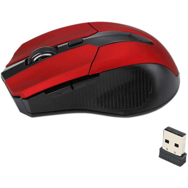Souris d'Ordinateur, Souris de Jeu Optique Ergonomique Sans Fil 2,4 GHz 1600 DPI avec Récepteur USB 2.0 pour PC Portable Rouge
