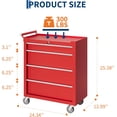 thumbnail image 3 of Rolling Tool Cabinet with 4 Drawers Mobile Toolbox with Lock and Drawer Liners Durable Garage and Workshop Organizer on Wheels Red, 3 of 9