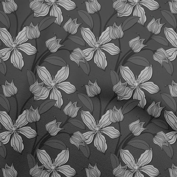 oneOone Polyester Spandex Gray Fabric Floral Retro Diy Clothing Quilting Fabric Print Fabric By Yard 56 Inch Wide