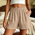 thumbnail image 2 of Sport Shorts Women Cotton New Summer Loose Shorts for Women Fashion Ruffle Elastic Waist Casual Shorts with Pocket Wide Leg Daily Versatile Shorts Khaki XXL, 2 of 7