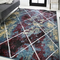 JONATHAN Y SUPERSOFT 8 x 10 Area Rug, Cole Minimalist Diamond Trellis - Multi/White, SEU102J-8