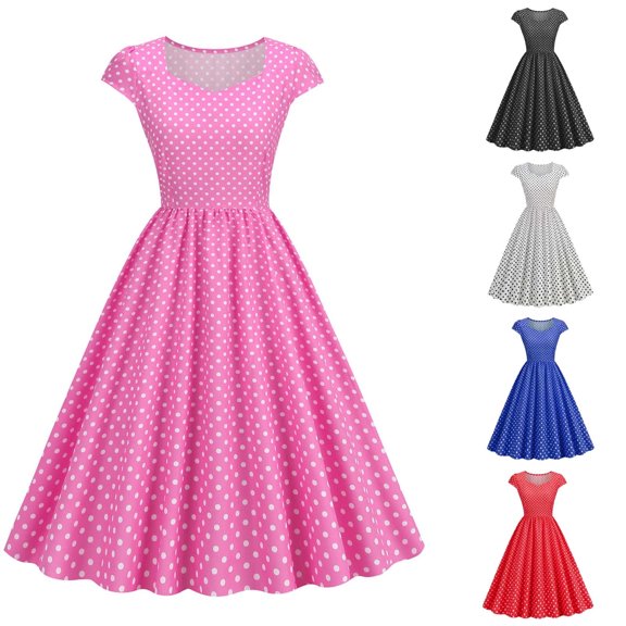 Xihbxyly Retro Dresses for Women Women's Square Neck Wrap Sleeve Short Sleeve Printed Vintage Style Dresses Party Midi Dress