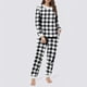 thumbnail image 4 of Conjunto de top y pantalones de poliéster con bolsillos largos y estampado de cuello redondo informal para mujer, 4 of 5