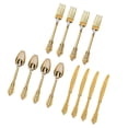 thumbnail image 1 of Cubiertos de vajilla de plástico desechables duraderos de 12 piezas que incluyen 4 tenedores, 4 cucharas y 4 cuchillos, artículos de plata p dorado Soledad Vajilla de fiesta, 1 of 9