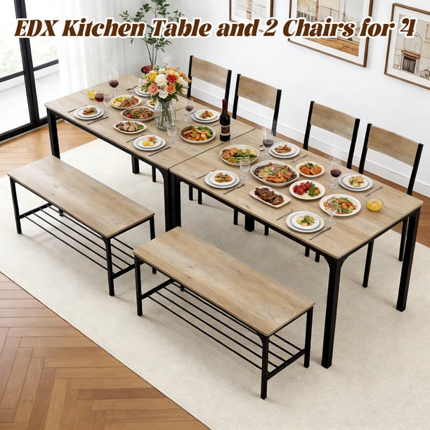 edx Dining Table and 2 Chairs for 4, Dining Bench with Metal Frame