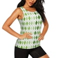 thumbnail image 2 of Gukieu Light green argyle Print Women's Quick-drying Fitness Vest, Round Neck Sleeveless Fitness T-shirt, Suitable for Yoga, Sports-Large, 2 of 7
